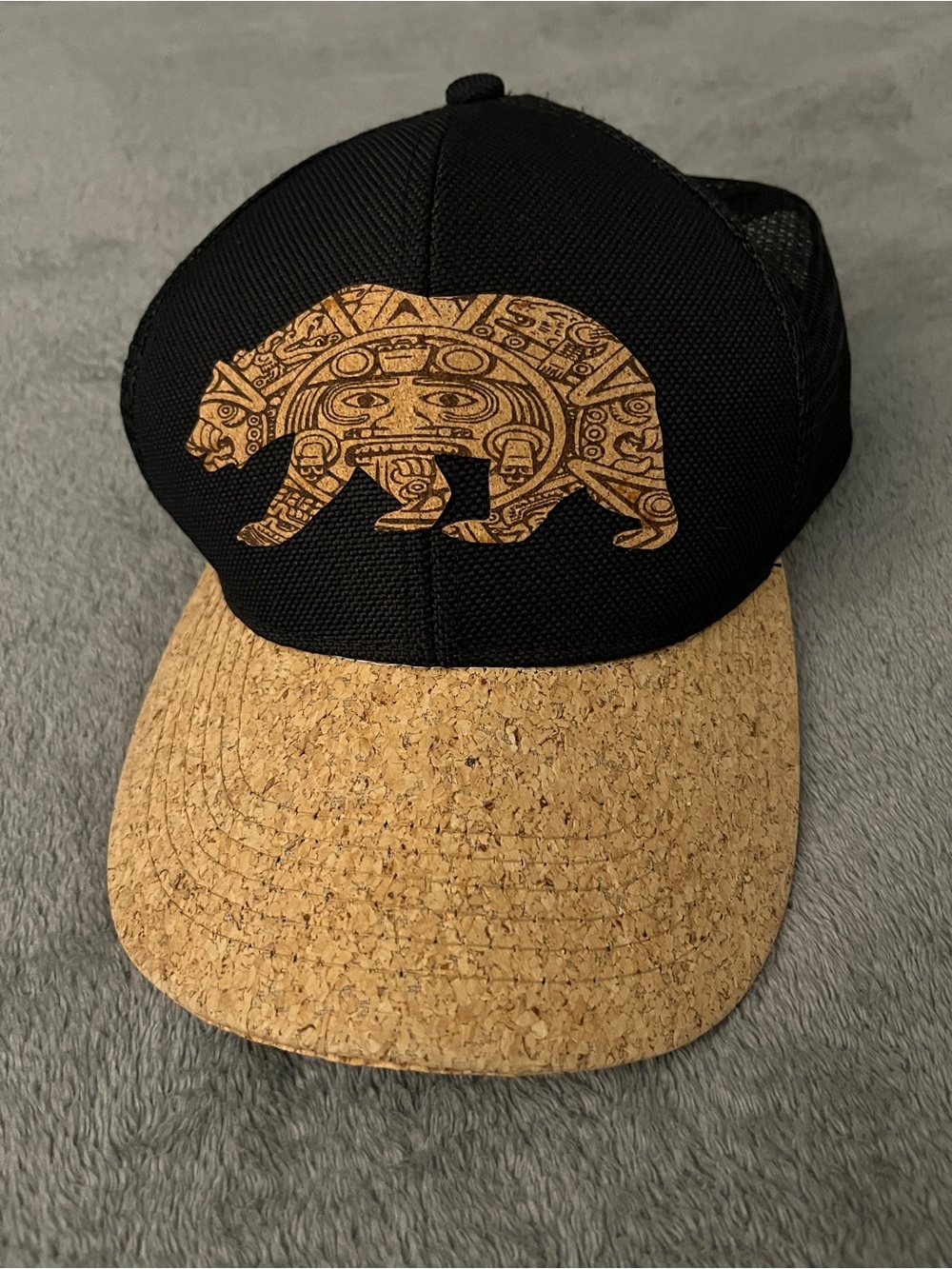 Black and Cork Bear Graphic Trucker Hat - Unbranded